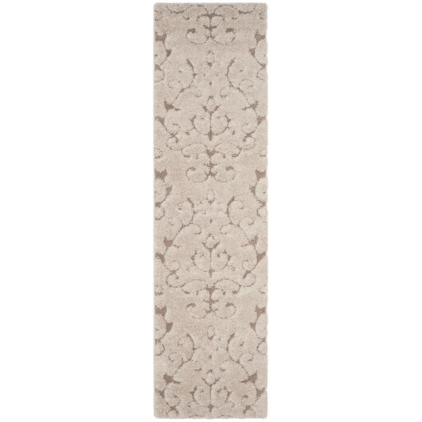 Florida Shag 2 ft. x 5 ft. Cream/Beige Geometric Floral Runner Rug