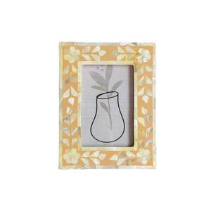 4 in. x 6 in. Natural and Tan Wood and Mother of Pearl Picture Frame with Floral Design