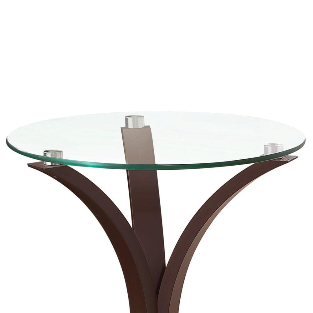 Crescent Moon 15.75" Metal and Glass Round Accent Table in Espresso