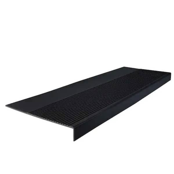 Light Duty Ribbed Design Black 9.84 in. x 48 in. Edging Stair Carpet Rubber Indoor Outdoor Stair Tread Cover