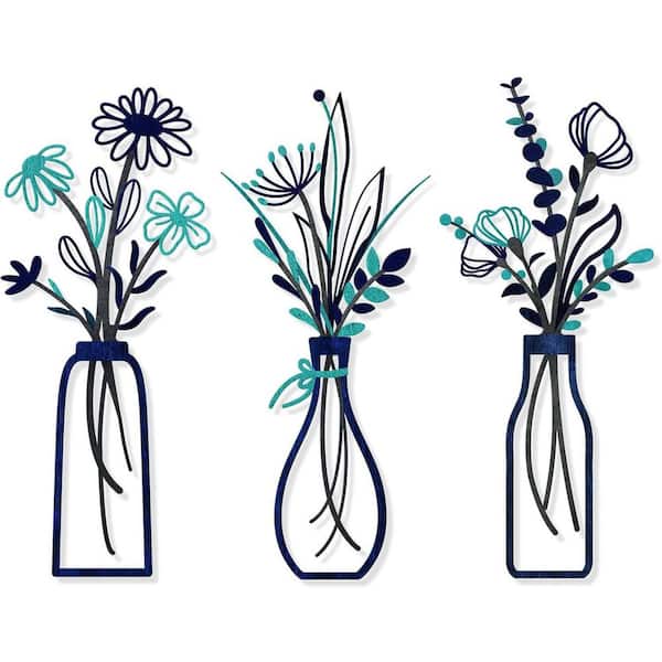 3 Piece Blue Metal Flowers Unframed Astronomy Poster 6 in. x 13.7 in