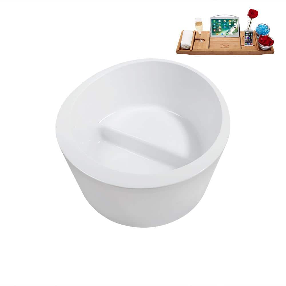 43'' Glossy White Acrylic Freestanding Soaking Bathtub