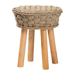 Denver 17.7 in. Wood and Natural Seagrass Dining Stool