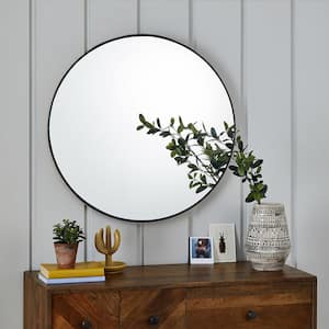 July 16 in. x 16 in. Black Modern Round Aluminum Alloy Framed Decorative Mirror