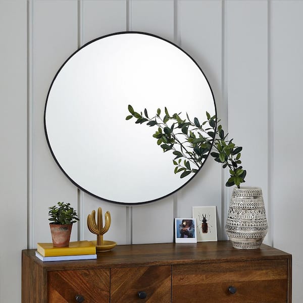 July 16 in. x 16 in. Black Modern Round Aluminum Alloy Framed Decorative Mirror