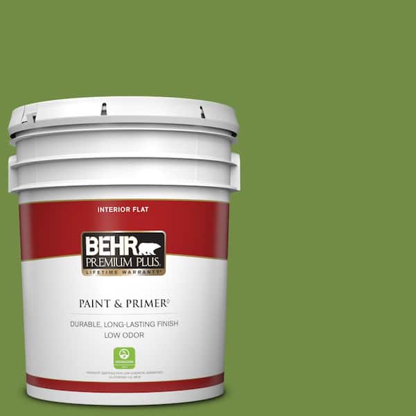 BEHR PREMIUM PLUS 5 gal. #420D-6 Thyme Green Flat Low Odor Interior Paint & Primer
