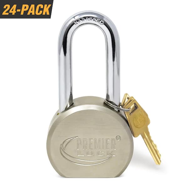 Premier Lock 2-5/8 in. Premier Solid Steel Commercial Gate Keyed Padlock with Long Shackle and 72 Keys Total (24-Pack, Keyed Alike)