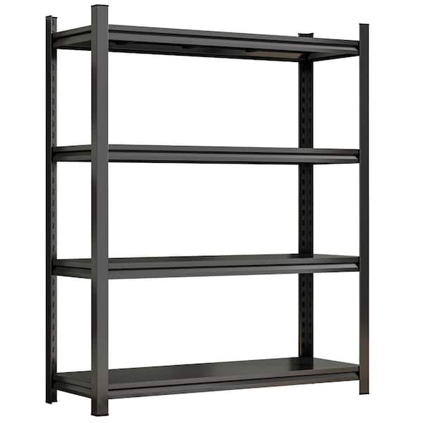 Otryad 4-Tier Metal Storage Rack with Adjustable Height Partition For Living Room, Kitchen, Supermarket, Garage in Black