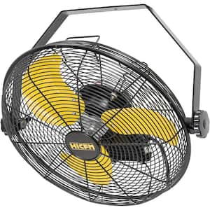 14 in. 3-Speeds Outdoor Wall Mounted Fan in Yellow with IP44 Enclosure Motor, Sealed Control Box, GFCI Plug