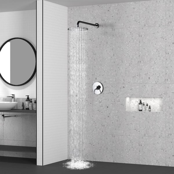 1-Spray Patterns Round 10 in. Single Function Wall Mount Fixed Shower Head in Chrome