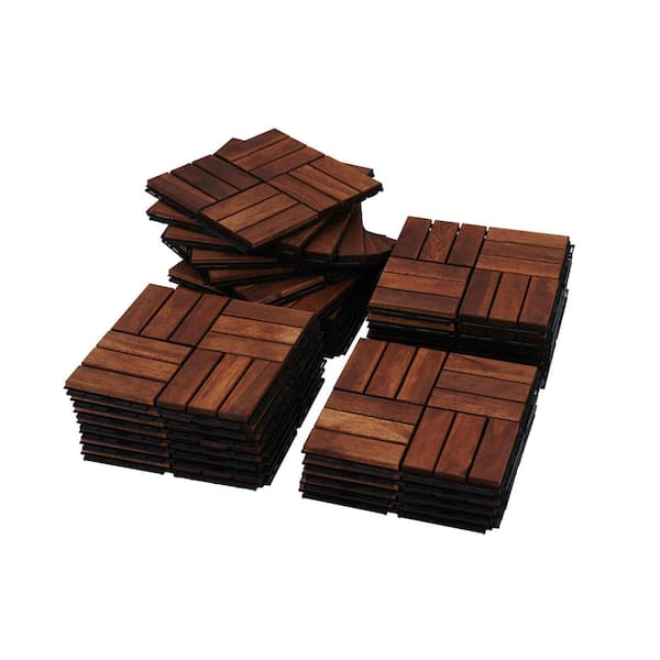 Unbranded 12 in. x 12 in. Square Acacia Wood Interlocking Decking Tiles (Brown, Pack of 10)