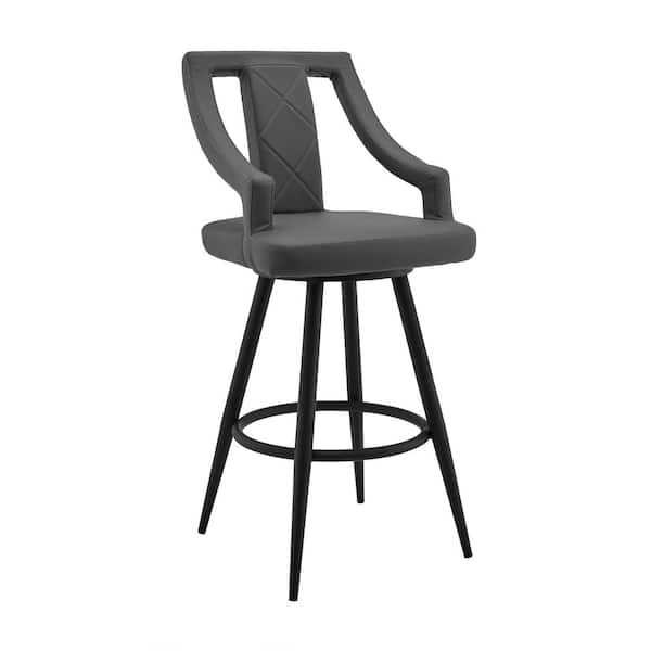 Armen Living Maxen 26 in. H Gray Faux Leather and Black Metal Open Back Swivel Bar Stool
