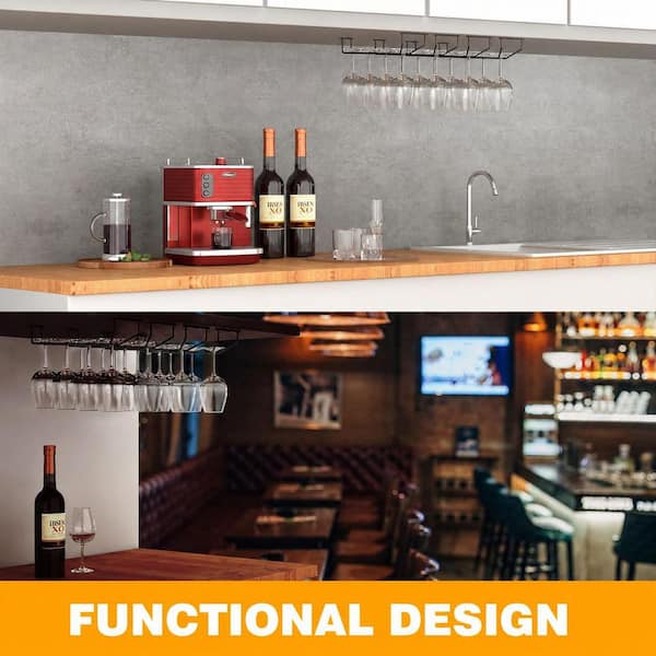 KHKFY 14 in. Black Wine Glass Holder - Under Cabinet Metal Stemware ...