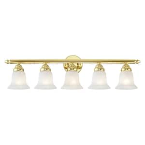 Hillstone 32 in. 5-Light Polished Brass Vanity Light with White Alabaster Glass