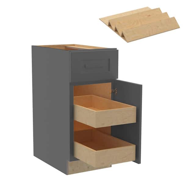 Home Decorators Collection Grayson 15 in. W x 24 in. D x 34.5 in. H Assembled Plywood Base Kitchen Cabinet in Deep Onyx with 2ROT Spice Soft Cls RH