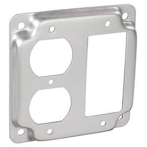 4 in. W Steel Metallic 2-Gang Exposed Work Square Cover (1) Duplex/(1) GFCI, Raised 1/2 in. (1-Pack)