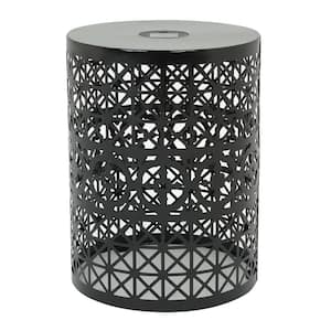 Herals Black Iron Outdoor Patio Side Table with Solar Powered Light