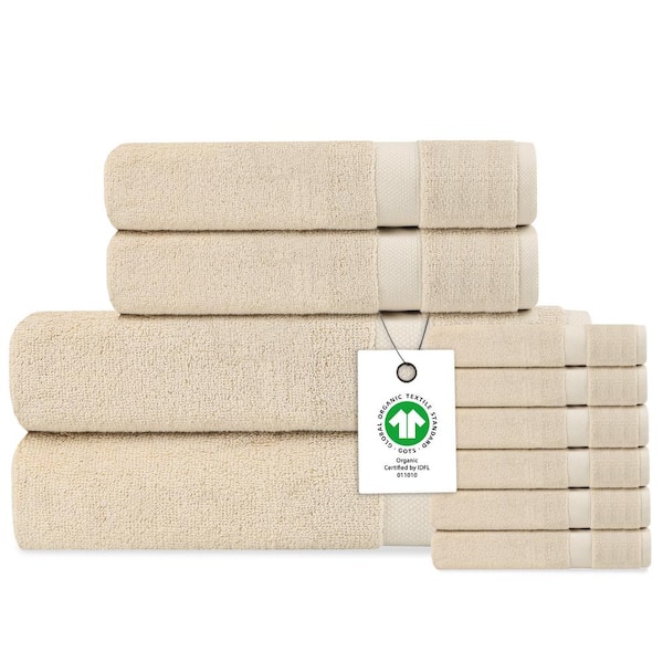 Delara Fog Solid 100% Organic Cotton Luxuriously Plush Towel Set 10-Pieces