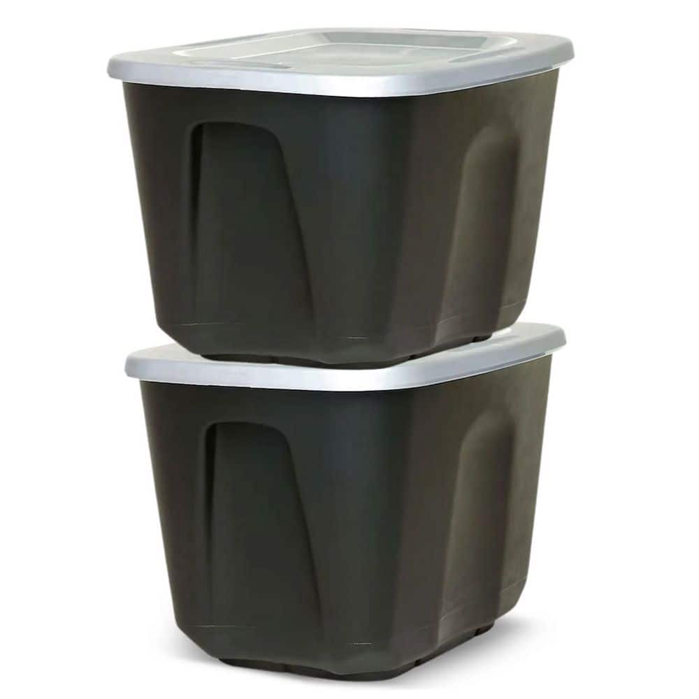 10 gal. Durable Molded Plastic Storage Bin with Lid in Black and Silver (2-Pack) price history on PriceWatchPro