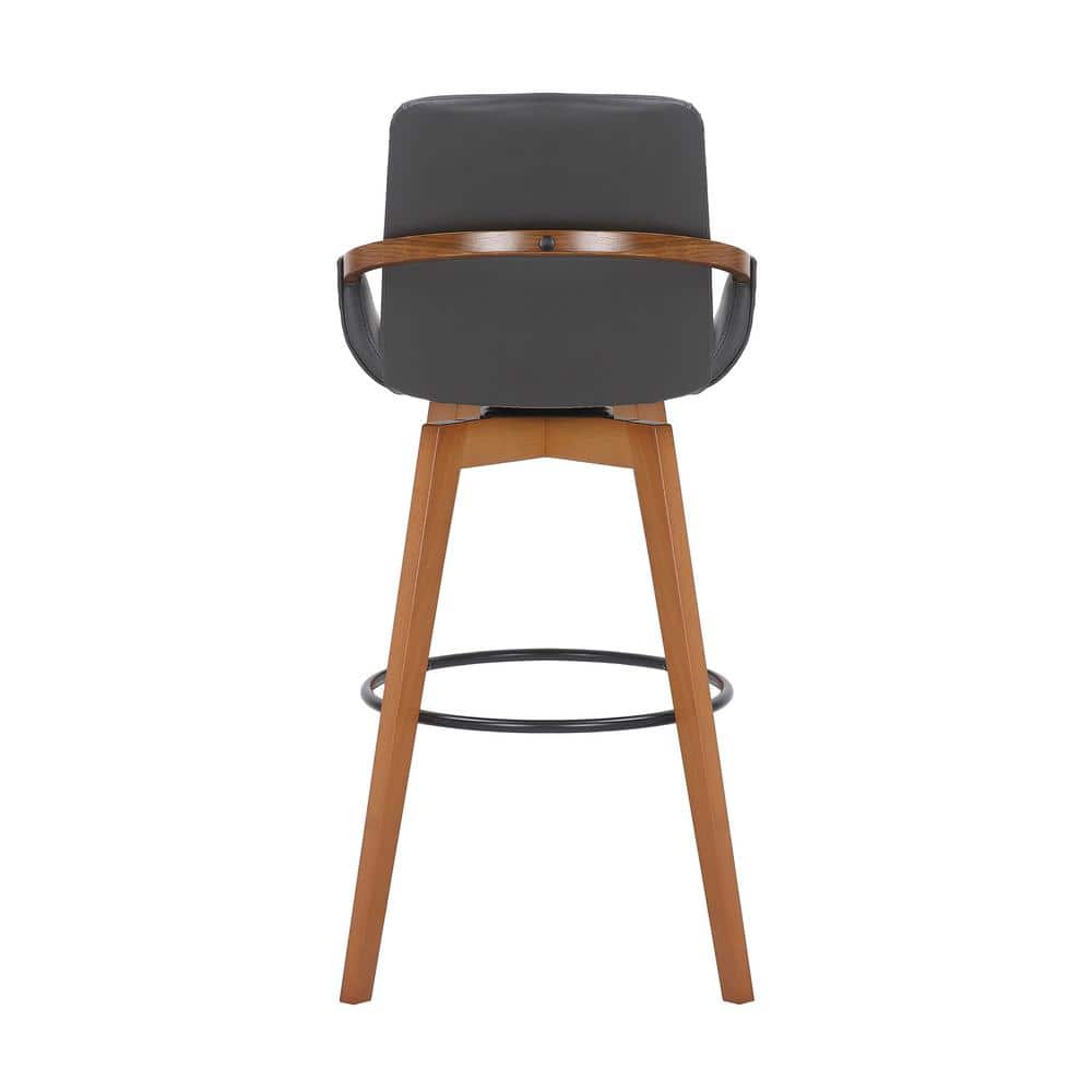 Baylor 30" Gray Faux Leather Walnut Wood Swivel Bar Stool