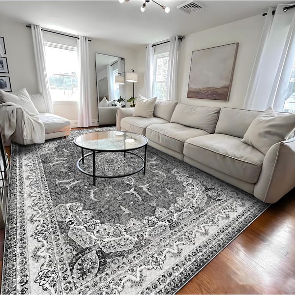 Bohemian 8 ft. x 10 ft. Distressed Black Soft Area Rug