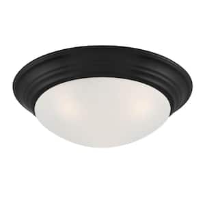 Tap 16.75 in. 3-Light Matte Black Flush Mount with Etched Glass Shade