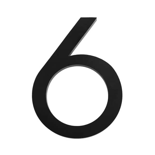 Everbilt 8 in. Matte Black Aluminum Floating or Flat Modern House Number 6