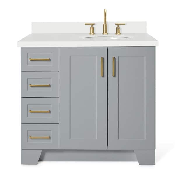 Taylor 37 in. W x 22 in. Dx 36 in. H Bath Vanity in Grey with Pure White Quartz Top