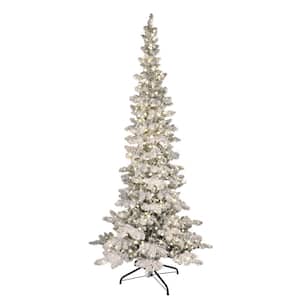 7.5 ft. Pre-Lit Flocked Slim Whistler Pine Artificial Christmas Tree