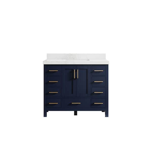 Willow Collections Malibu 42 in. W x 22 in. D x 36 in. H Bath Vanity in Navy Blue with 2 in. Empira Quartz Top