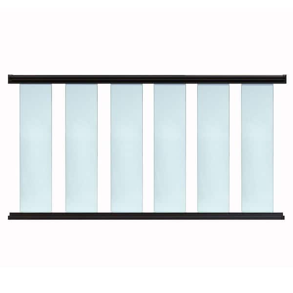 8 ft. x 36 in. Aluminum Textured Black 8 in. Glass Baluster Rail Kit