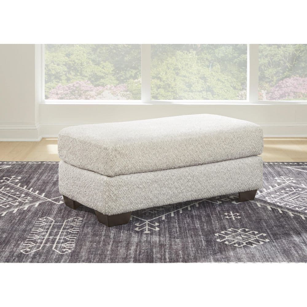 Contemporary White Plush Fabric Ottoman