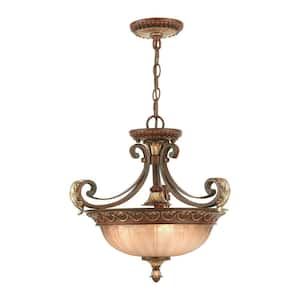 Providence 3-Light Ceiling Verona Bronze with Aged Gold Leaf Accents Incandescent Semi Flush Mount