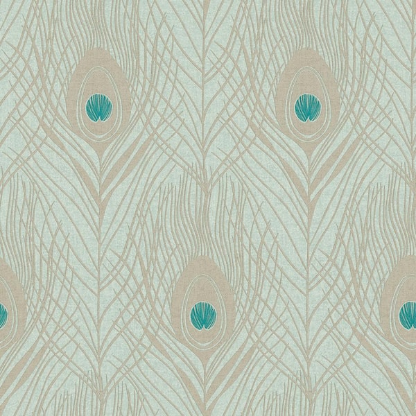 Absolutely Chic Light Blue/Green Vinyl Non-Woven Non-Pasted Peacock Feather  Motif Metallic Wallpaper(Covers .) AC60005 - The Home Depot