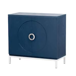 34.00 in. W x 15.50 in. D x 31.90 in. H Navy Blue Linen Cabinet with Solid Wood Veneer and Metal Leg Frame