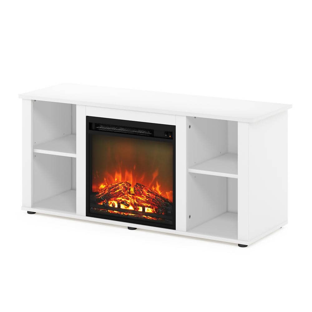 Furinno Jensen 55 Inch TV Stand with Fireplace  Solid White