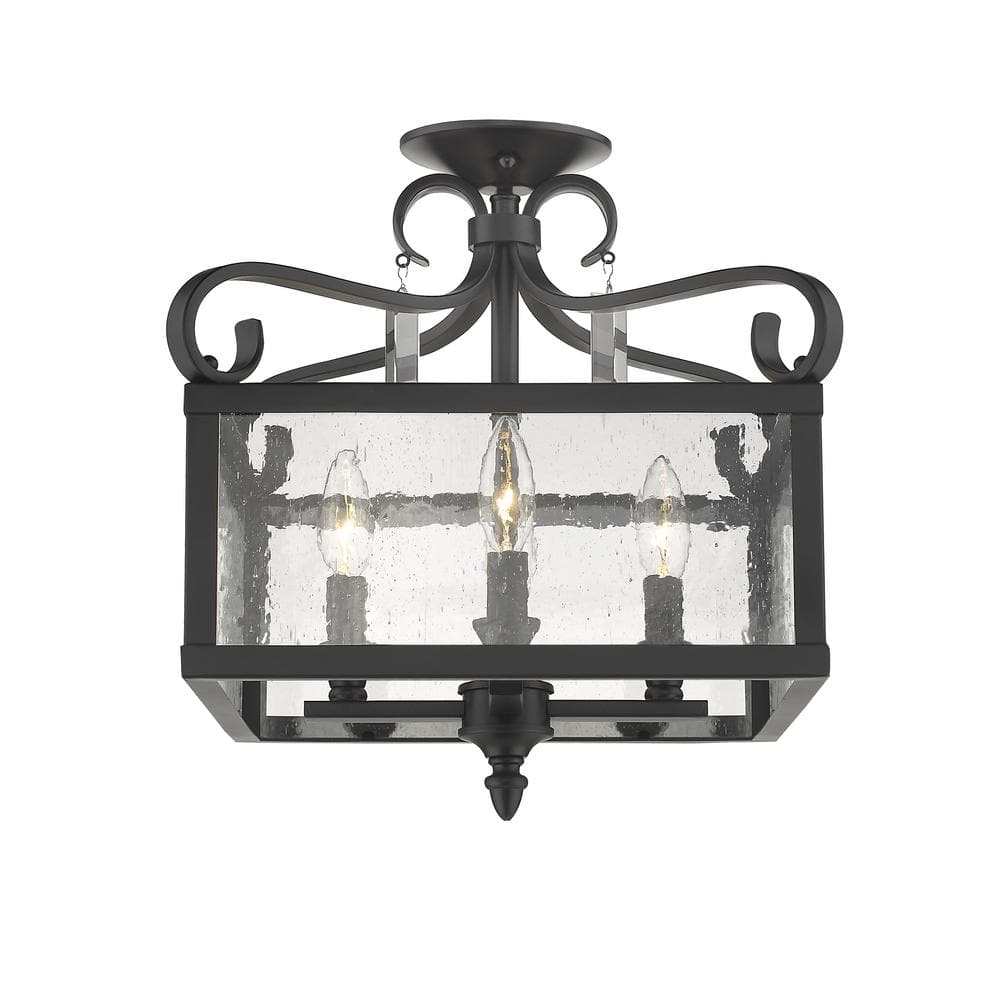 Valencia Black and Seeded Glass 4-Light Convertible Semi-Flush