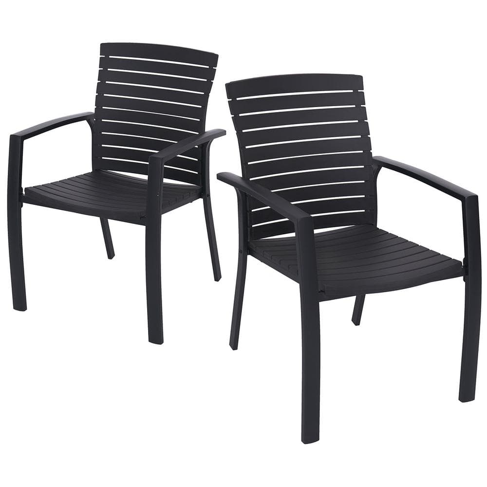 Outdoor Aluminum Frame Outdoor Dining Chair with Plastic Seat and Back (Set of 2)