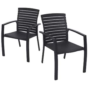 Outdoor Aluminum Frame Outdoor Dining Chair with Plastic Seat and Back (Set of 2)