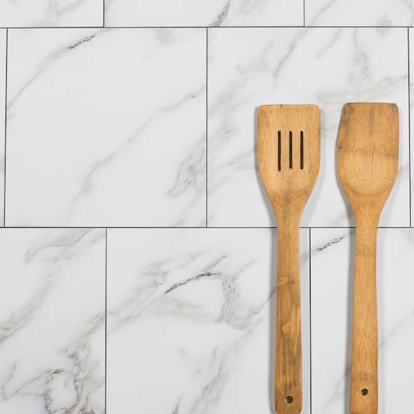 Tuscan Style Calacatta Gold Square 8 in. x 8 in. Marble Look Glass Wall Tile (16 sq. ft.)