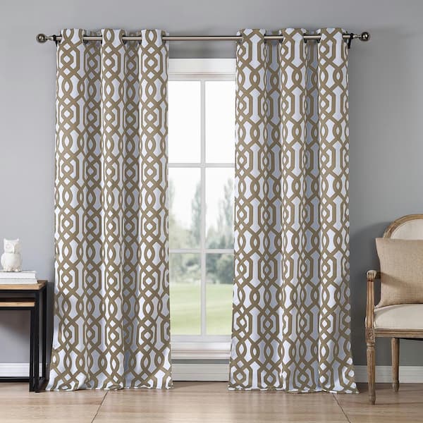 Duck River Taupe Trellis Thermal Blackout Curtain - 38 in. W x 84 in. L (Set of 2)