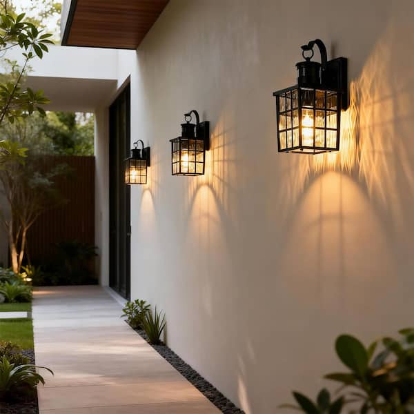 Edvivi 12 in. 1-Light Matte Black Motion Sensing Dusk to Dawn