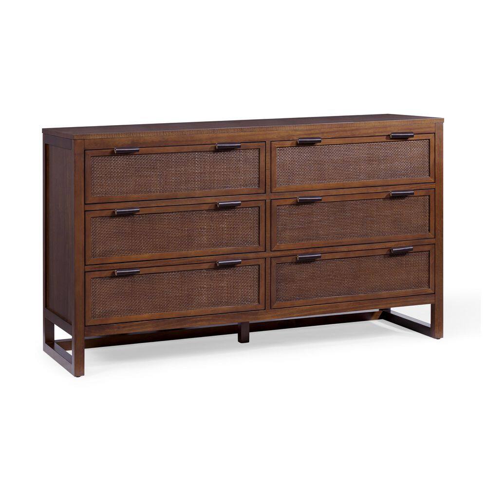 Hatteras Walnut 55 in. Wide Dresser with Rattan Inset Panel and 6 Drawers price history on PriceWatchPro