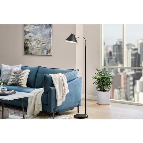 Hampton Bay Tramble 59 in. Black Arc Metal Shade Floor Lamp with Pull Chain Switch