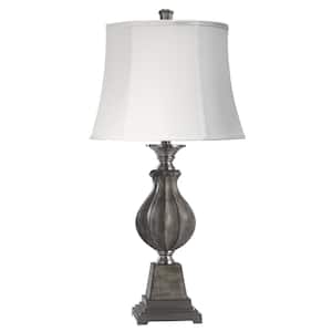Storied Home 20 in. Antique Brass Round Etched Metal Table Lamp with Cotton  Shade DF8007 - The Home Depot