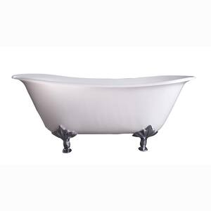 Maxmillian 67 in. Cast Iron Double Slipper Clawfoot Non-Whirlpool Bathtub in White with No Faucet Holes and Black Feet