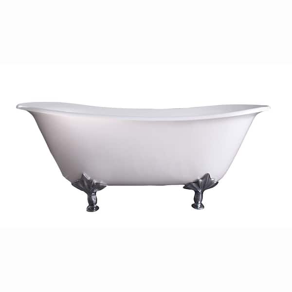 Barclay Products Maxmillian 67 in. Cast Iron Double Slipper Clawfoot Non-Whirlpool Bathtub in White with No Faucet Holes and Black Feet