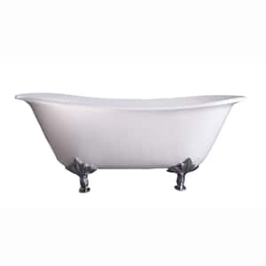 Maxmillian 67 in. Cast Iron Double Slipper Clawfoot Non-Whirlpool Bathtub in White with No Faucet Holes and ORB Feet