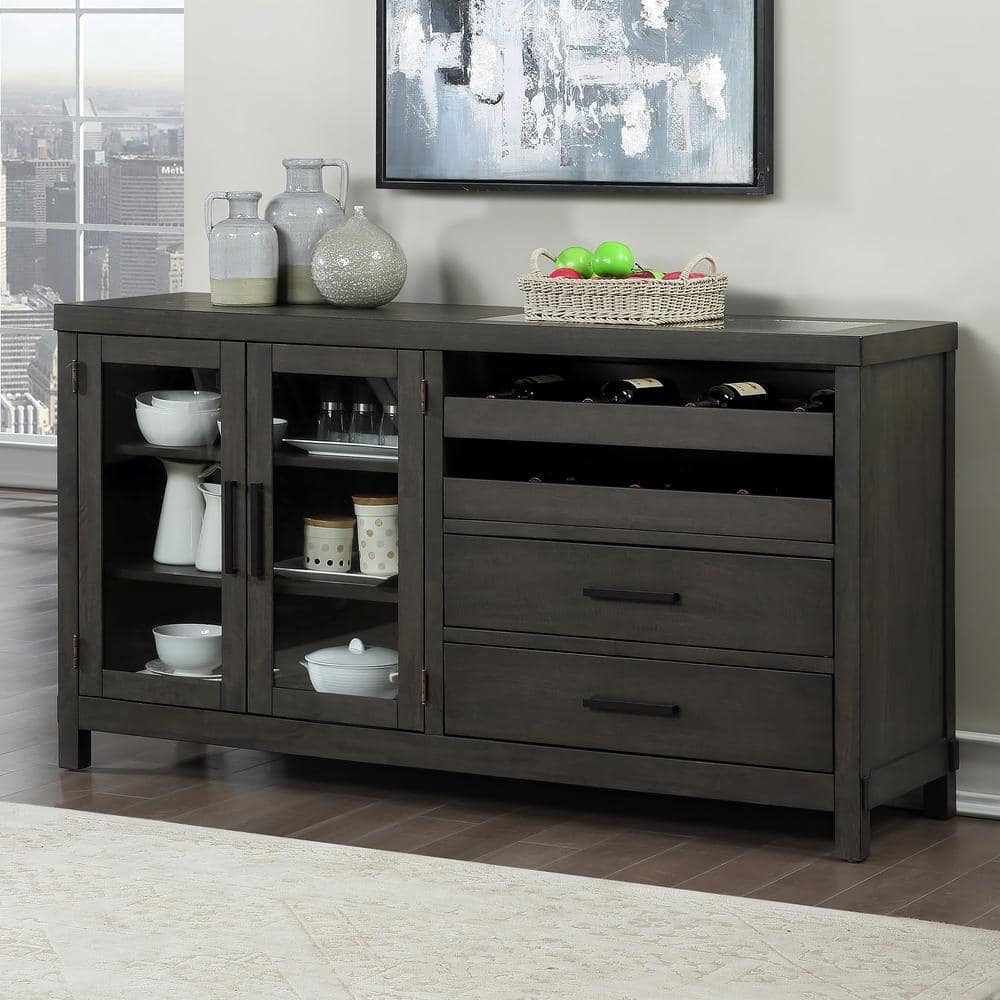 Dusky Cedar Transitional Server with Glass Doors and Drawers