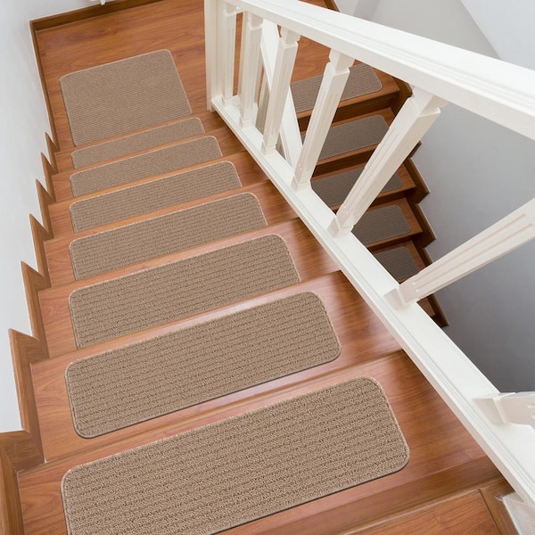 Diego Beige 31 in. x 31 in. Solid Non-Slip Rubber Back Stair Tread Cover (Landing Mat)